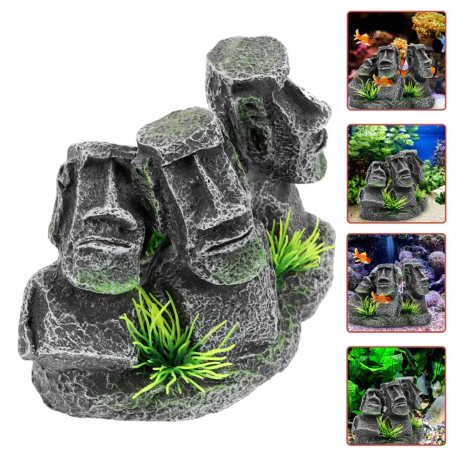 Stone Statue Aquarium Ornaments Resin Moai Fish Tank Decorations