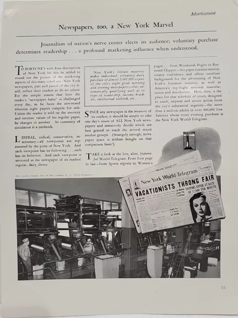 1939 "Newspapers Too - A New York Marvel" Fortune Print Ad WORLD-Telegram