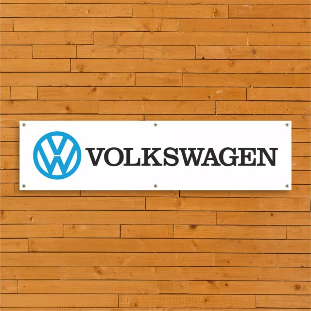 VW Volkswagen Car Logo White PVC Banner Garage Workshop Sign Trackside Display