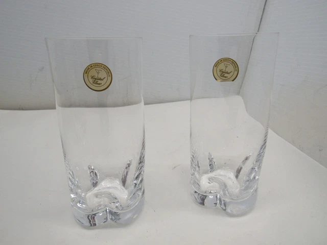 Two (2) Mouth Blown Crystal Hiball Glasses lead crystal, Czech Republic 14 Ounce