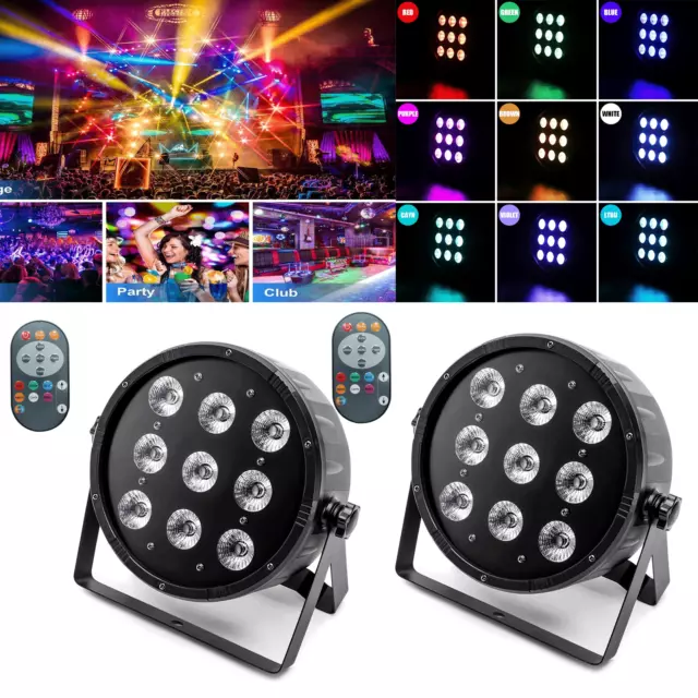 2PCS 135W PAR Light RGBW 9LEDs Stage Lighting 4-in-1 with Remote for DJ Party AU