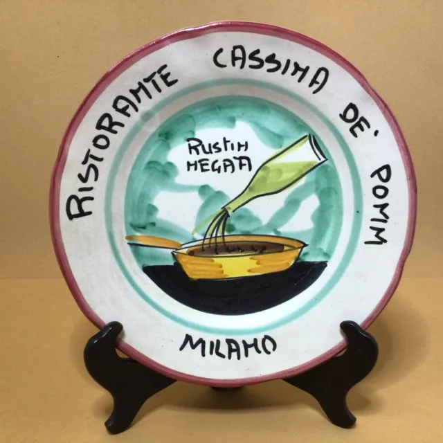 Piatto Plate Buon Ricordo Milano 1979 Ristorante Cassina De' Pomm Ceramica Deco