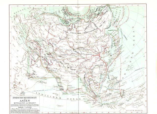 Landkarte +Forschungsreisen in Asien+ 1 899 +Kolonien,Entdeckung,Missionierung+