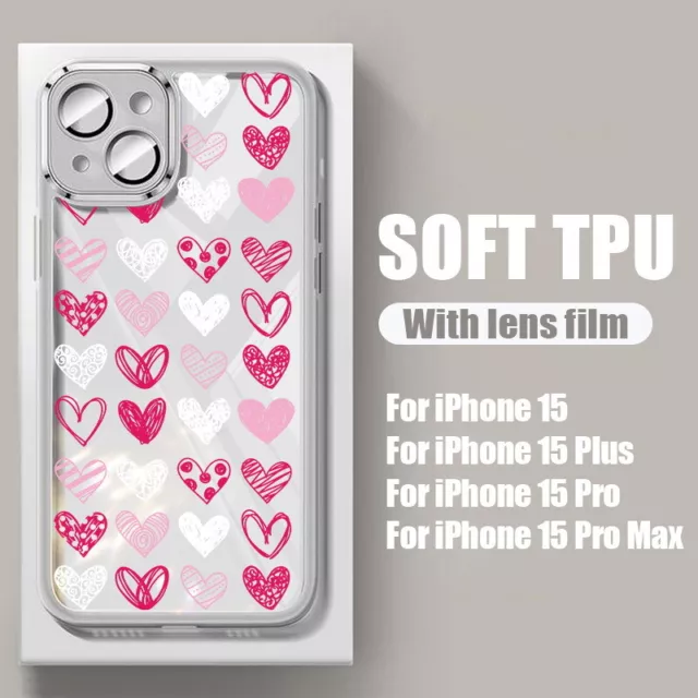 Cute Love Heart Shockproof Case For iPhone 15 14 13 12 Pro Max 11 Clear Cover