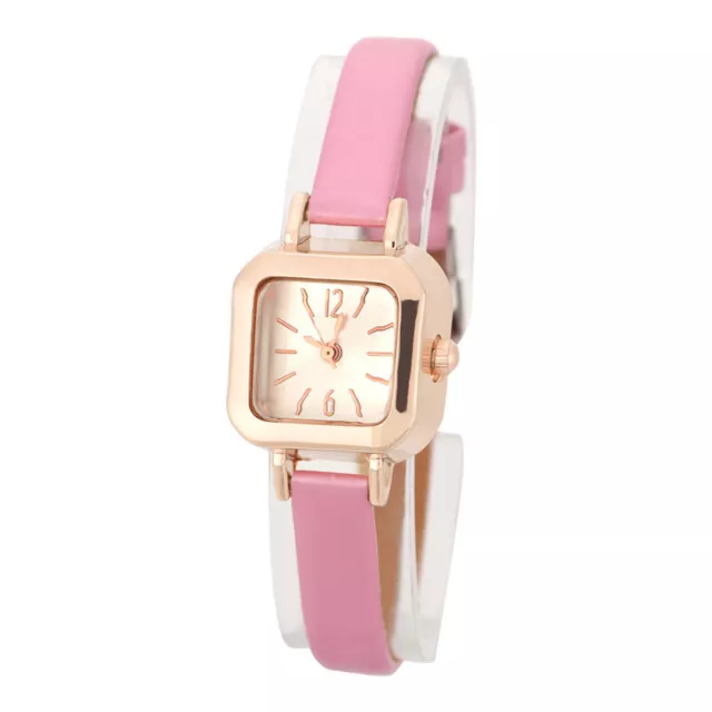 (Pink)Female Quartz Wrist Watch Analog PU Strap Wristwatch VIS