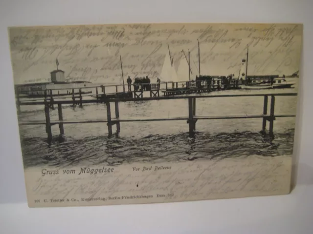 AK Postkarte Berlin , Gruss vom Müggelsee - Vor Bad Bellevue , gelaufen 1905