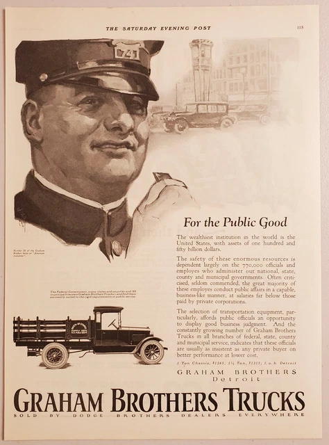 1924 Print Ad Graham Brothers Trucks No. 18 in Series Police Man Detroit,MI