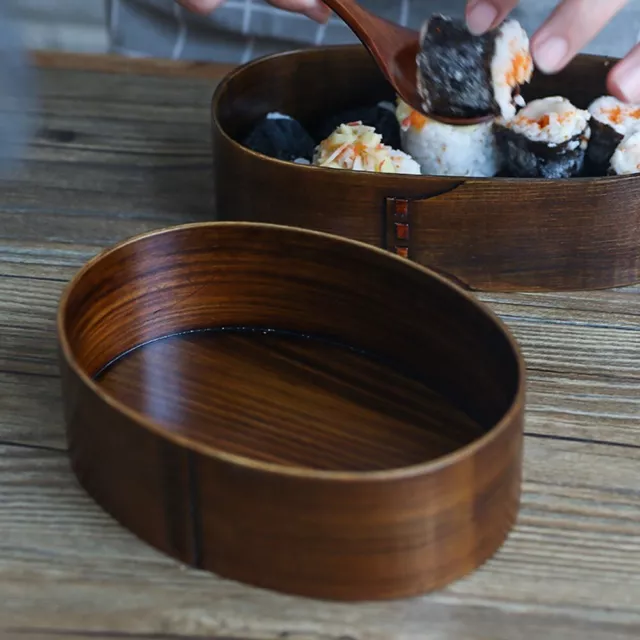 Scatola pranzo in legno naturale con contenitore per alimenti portatile a doppio