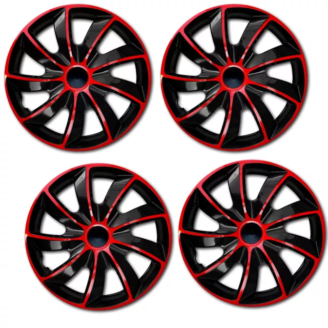 15" Hubcaps Wheel Covers Trims 15 inch Set of 4 Black & Red ABS Plastic Trim UK