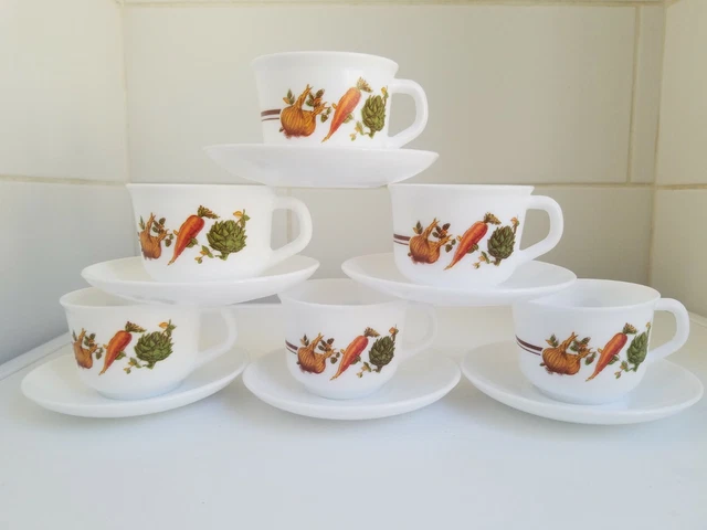 Ensemble tasses et sous coupes 6x Arcoroc Serra France