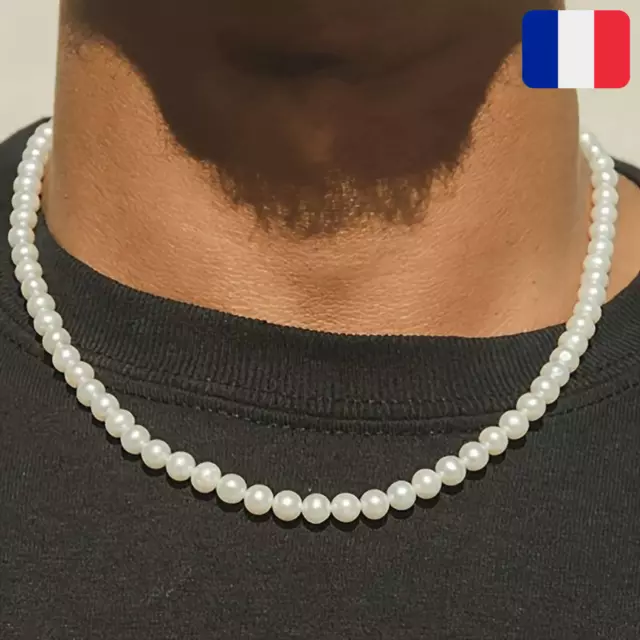 ✅ Collier Perles Tendance Homme Femme Unisexe Ras du Coup Collier Fausse Perle