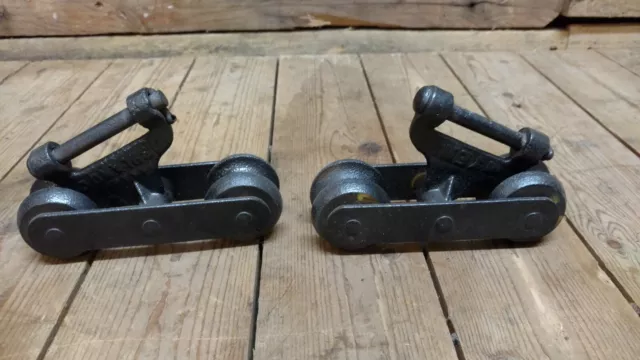 Vtg Ashland Myers Adjustable Sure Grip cast iron Barn Door Rollers Parts Set USA