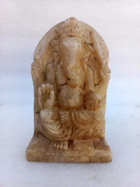 Antigüedad Raro Antiguo Tallado a Mano Blanco Mármol Worshiped Hindu God Ganesha