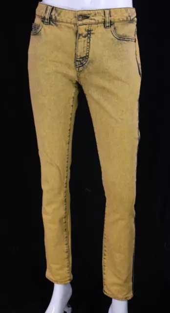 CHANEL 14A Dallas Mustard Yellow Cotton Denim CC Logo Skinny Jeans 38