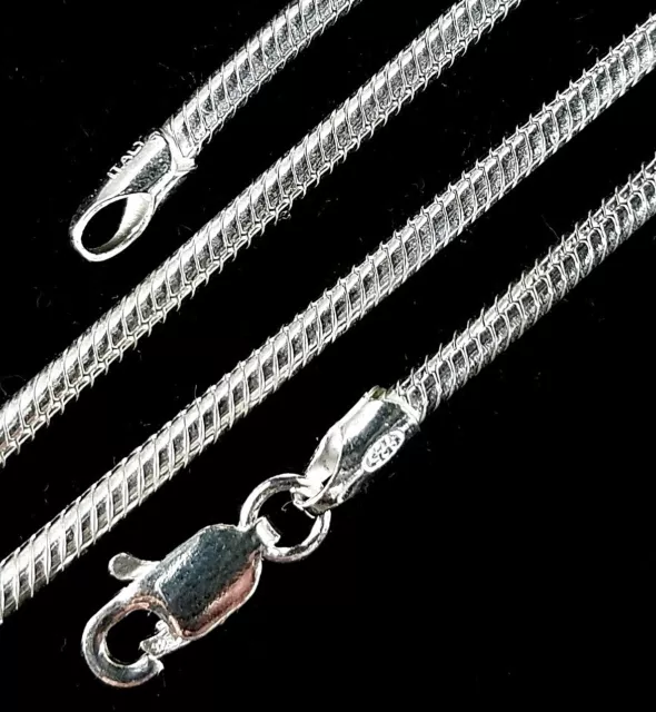 2.5MM Solid 925 Sterling Silver Italian ROUND SNAKE Chain Necklace Made In Italy