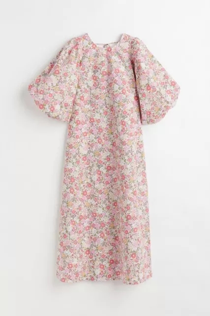 H&M Puff Sleeve Floral Beige Maxi Dress Size XL