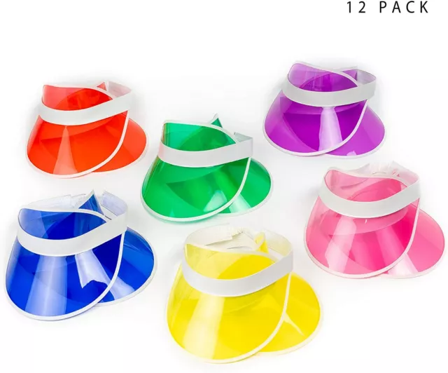 12 x Unisex Retro Neon Sun Visor Hat Headband Cap Golf Tennis Stag Poker Party