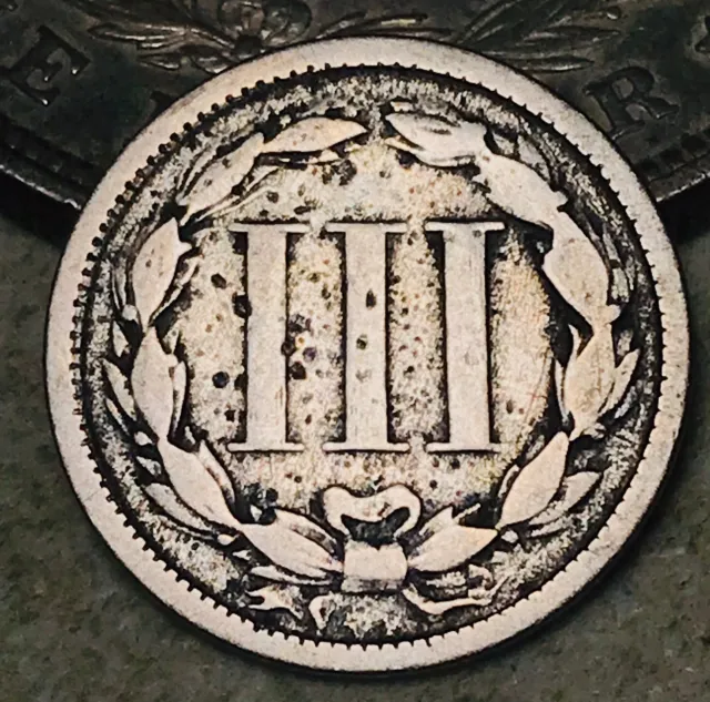1865 Three Cent Nickel Piece 3C Damaged Civil War Date US Type Coin CC17462