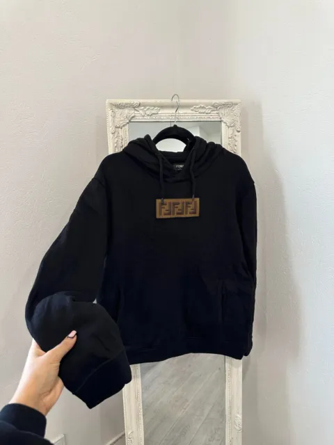 Fendi Embroidered Logo FF Black Hoodie- M size