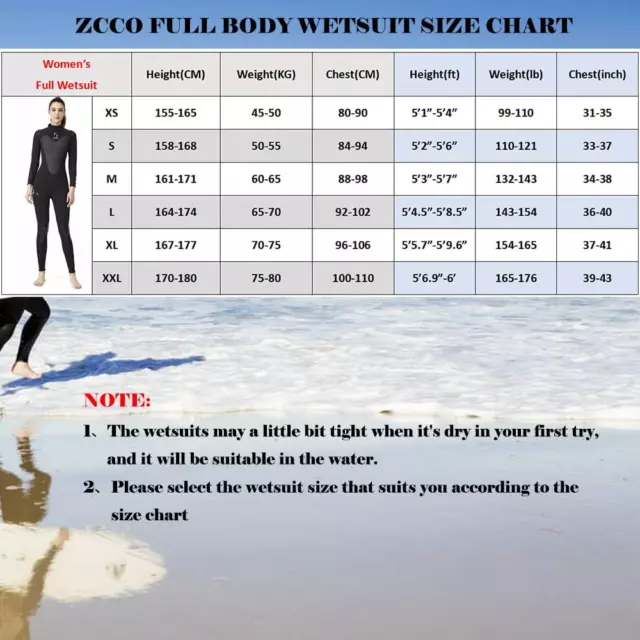 3MM NEOPRENE WETSUIT Full Body Long Sleeve Back Zip Neoprene Diving ...