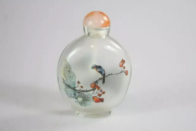 Vintage Peking Glass Inside Painted Garden Scene Mid Century Snuff Bottle