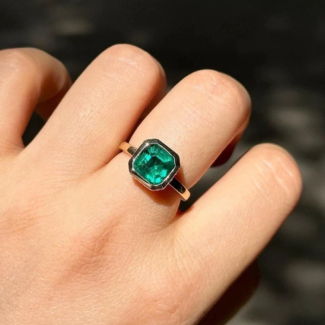 Bague En Or Jaune Massif 14 Carats Avec émeraude Naturelle De Zambie - Taille Disponible Sur Demande, Neuve