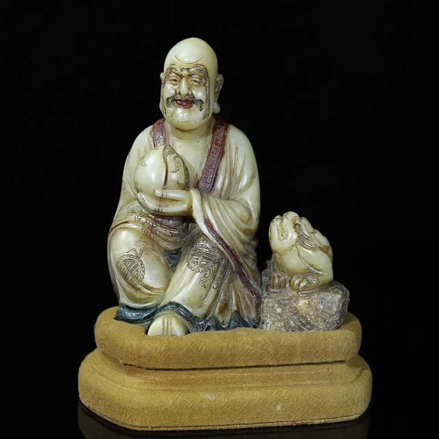 Chinese Exquisite Handmade Lohan carving Shoushan Stone Statue