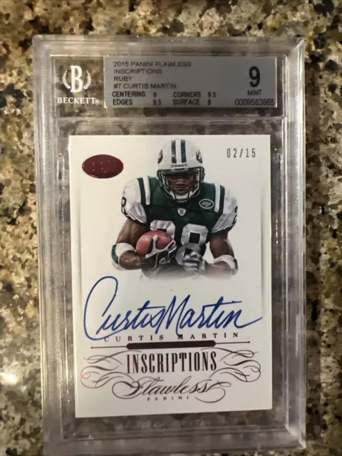 Curtis Martin Autographed 2015 Panini Flawless Inscriptions Ruby #2/5 BGS MT 9