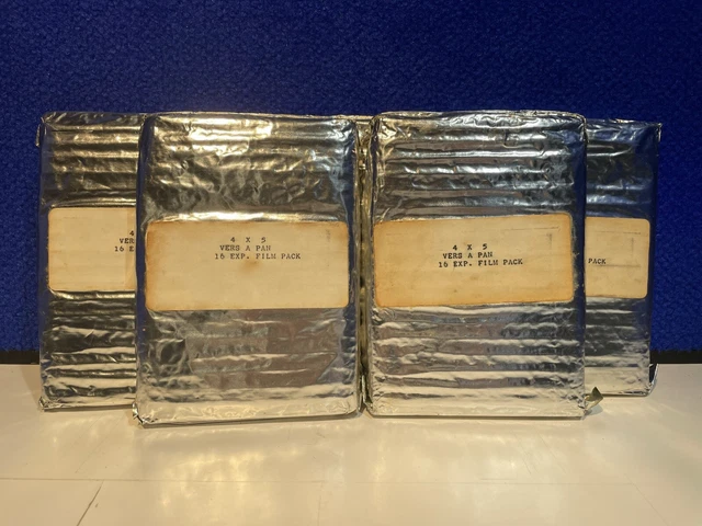 Lote de 5 paquetes de películas de 16 hojas caducados Ansco Versapan 4x5 NUEVO DE LOTE ANTIGUO