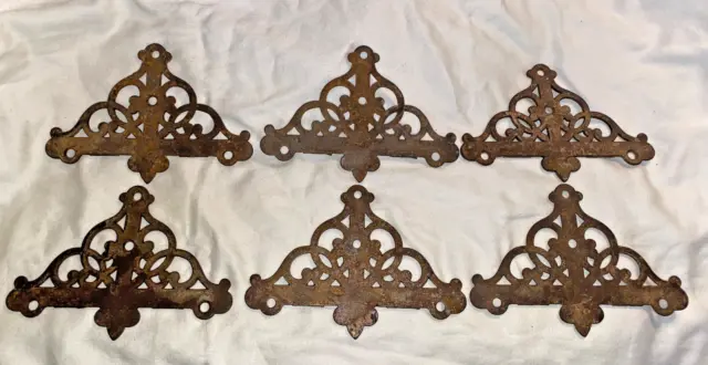 Vintage Antique Cast Iron Screen Door Shelf 6 Corner Braces Brackets Ornate