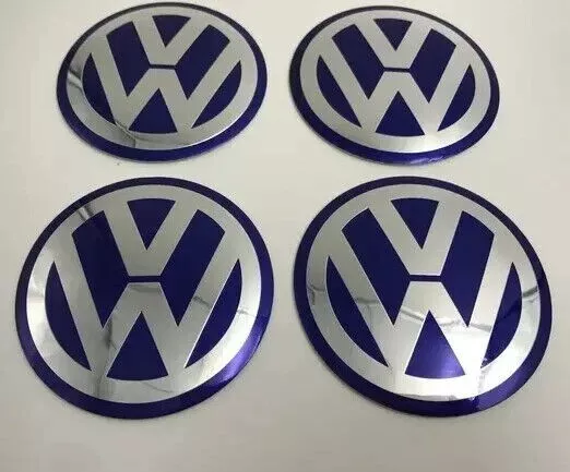 4 X PEGATINA Volkswagen AZUL METAL VW 120MM LLANTA