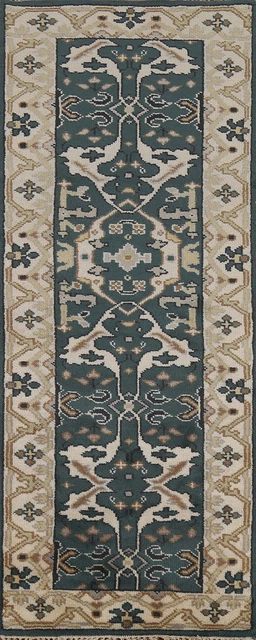Alfombra de pasillo hecha a mano Green Oushak oriental narrow runner de 2' 6"" x 7' 10