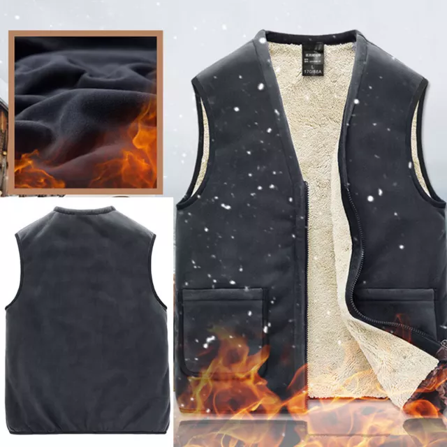 Mens Vest Jacket Tops Waistcoat Lined Fleece Gilet Full Zip Up Sleeveless Warm☋