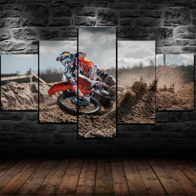 Motocross Dirt Bike Racing 5 Piece Canvas Print Picture Wall Art Home Decor