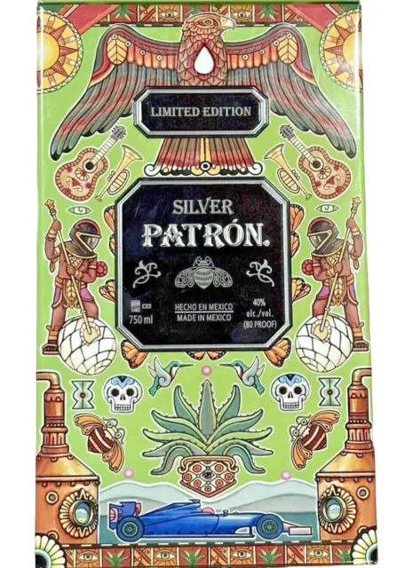 Limited Edition Patron SILVER Tequila Silver Bee Collectible Tin & 750ml Bottle