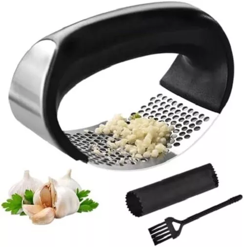 Garlic Press Crusher Mincer Squeezer Kitchen Manual Tool Stainless Steel Peeler