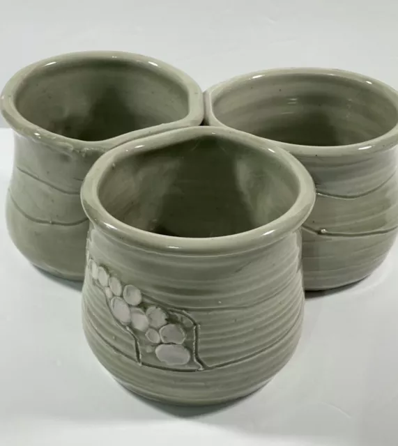 Vtg Hand Made Studio Art Pottery Sage Green Triple Planter Flower Pot Vase 