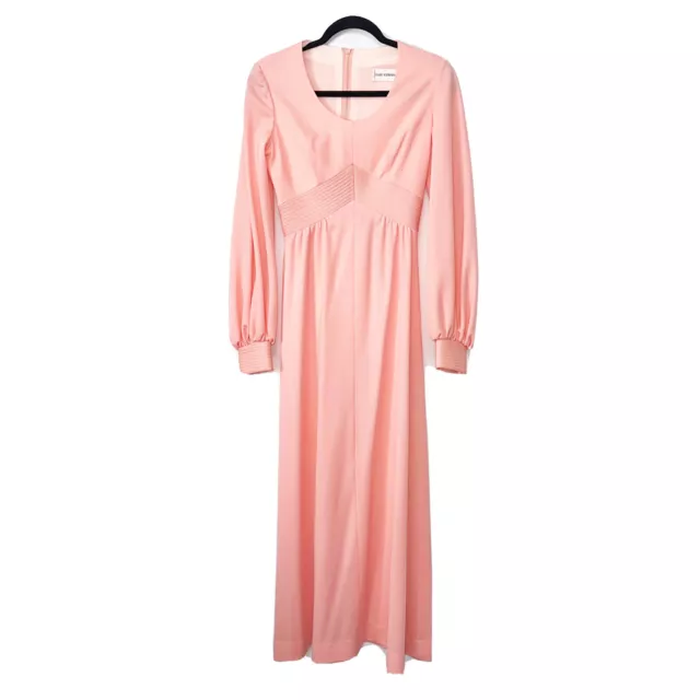 Vintage 70s Gay Gibson Pink Long Sleeve Maxi Dress Hostess Gown Womens Size XS