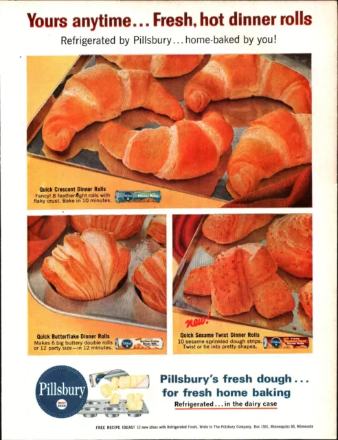 Pillsbury Fresh Dough Rolls Recipes 1960s Print Advertisement Ad 1963 BL C6