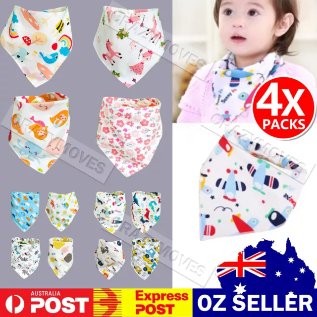 4pcs Baby Bib Set 100% Cotton Kid Boy Girl Triangle Bandana Gift Adjustable VIC