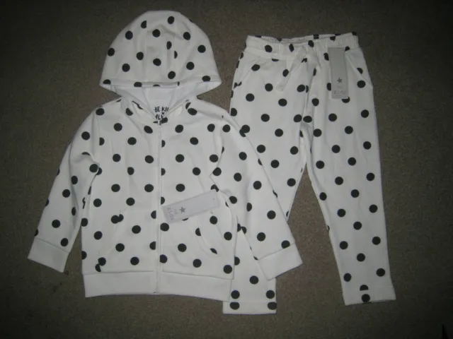 Bnwt F&F Girls Spotted Hooded Top & Joggers - 2 Piece Outfit Set - 3-4 Years