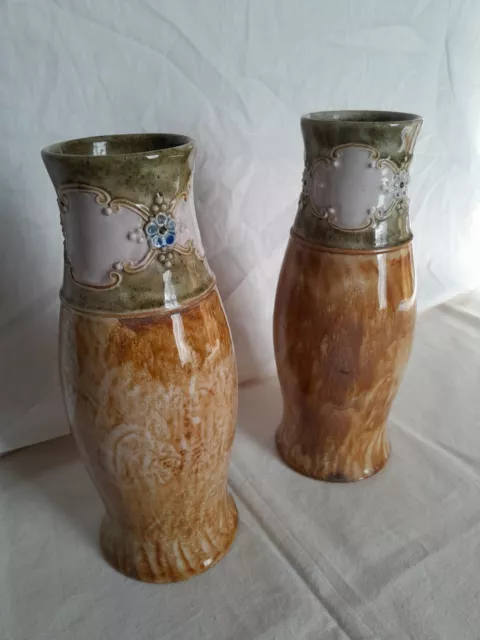 Vintage 1920s Royal Doulton Lambeth Pair of Stoneware Vases 8079 Art Nouveau 9" 2