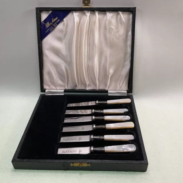 William Adams Sheffield Stainless Mother of Pearl Fruit Dessert Knives Set of 6