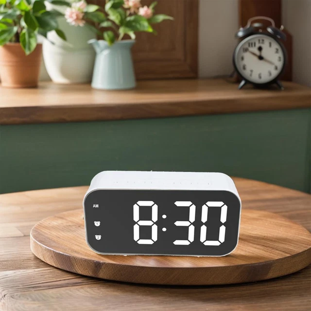 Horloge Réveil Analogique En Bois Naturel Rond - Réveil Vintage Silencieux Avec Alarme Snooze Et Lumière Nocturne