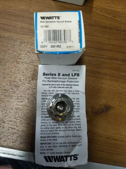 Watts Water Technologies 1/2" S-8C 0061852 Hose Connection Vacuum Breaker Nos