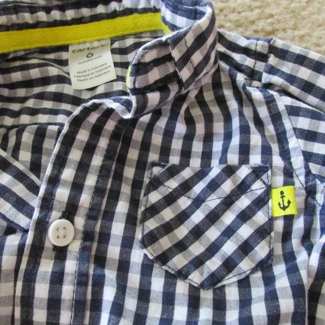 Carters Baby Infant Boy Dress Shirt Bodysuit Pants Outfit 6M Navy Blue Plaid 2pc 5