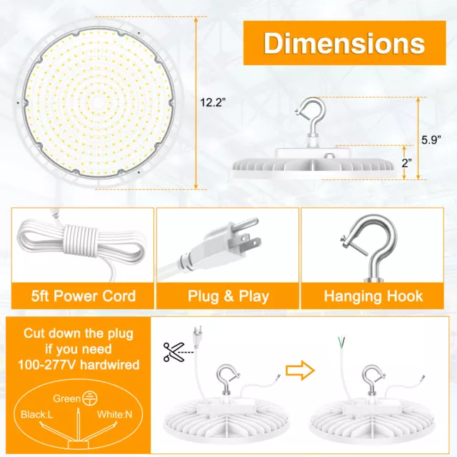 150W Led UFO High Bay Lights Warehouse Industrial Factory Shop Light 3000K-5000K 3