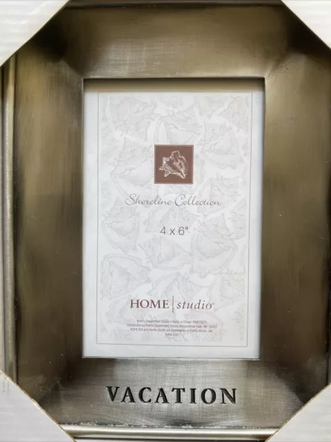 HOME Studio Shoreline Collection Engraved VACATION Metal Frame 4x6” Photo NEW
