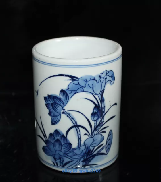 Collect old Chinese Blue and white porcelain painting Lotus Brush Pot 22807