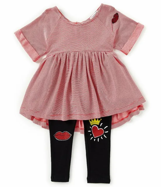 FLAPDOODLES Girls Striped Tunic And Legging Set Sparkle Lips Heart, Size 5, NWT